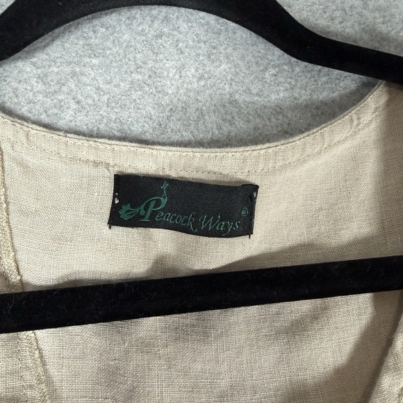 Peacock ways tunic dress womens XL beige lagenlook linen floral beige - Picture 8 of 10